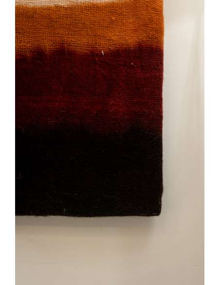 Triptyque à décor géométrique en laine tissée. Travail artisanal, 20e siècle. -Bozaart