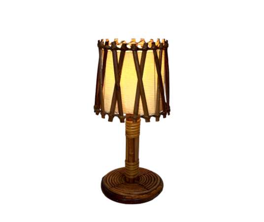 Rattan Table Lamp by Louis Sognot