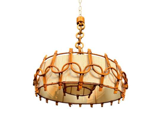 Lustre en Rotin dans le Goût d'Adrien Audoux et Frida Minet (Audoux-Minet)