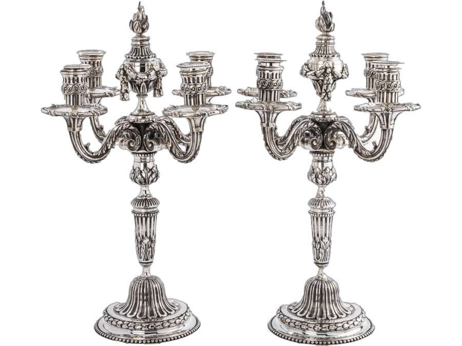 Pair of candelabra in silvered bronze XIXth France