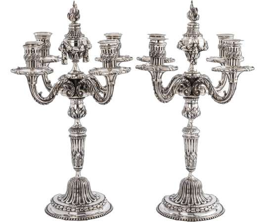 Pair of candelabra in silvered bronze XIXth France