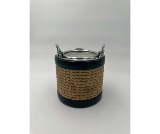 Chrome, Leather and Rope Ice Bucket In the Style of Jacques Adnet