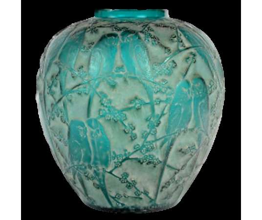 1919 René Lalique - Vase Perruches teinté vert
