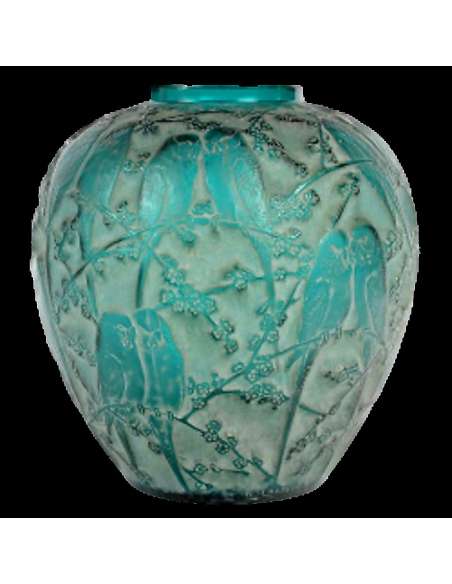 1919 René Lalique - Vase Perruches teinté vert -Bozaart