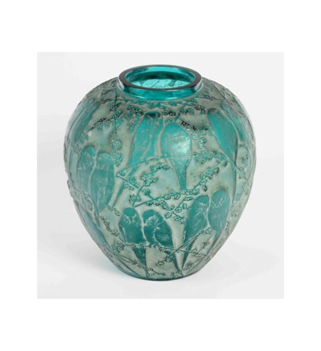 1919 René Lalique - Vase Perruches... 1919 René Lalique - Vase Perruches teinté vert