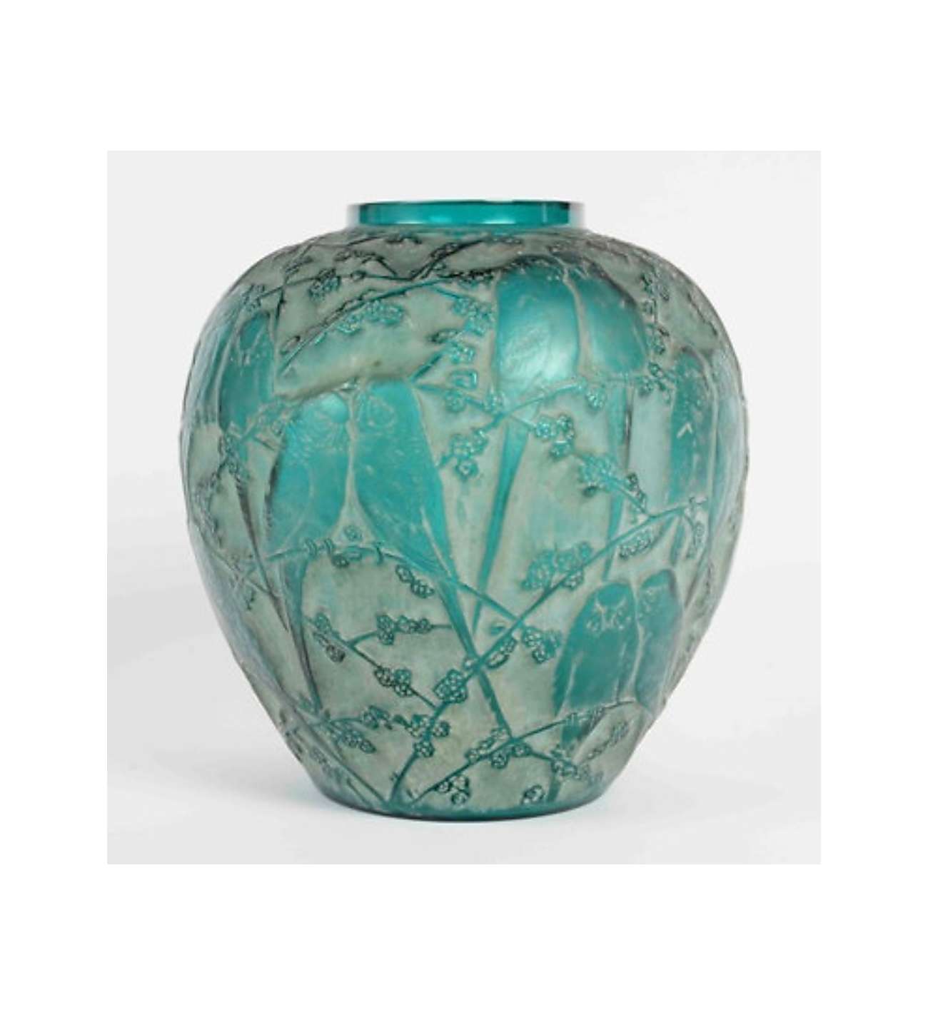 1919 René Lalique - Vase Perruches... 1919 René Lalique - Vase Perruches teinté vert