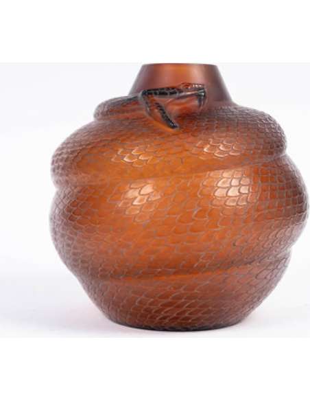 1924 - René Lalique - Vase Serpent teinté ambre -Bozaart