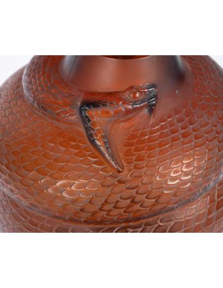 1924 - René Lalique - Vase Serpent teinté ambre -Bozaart