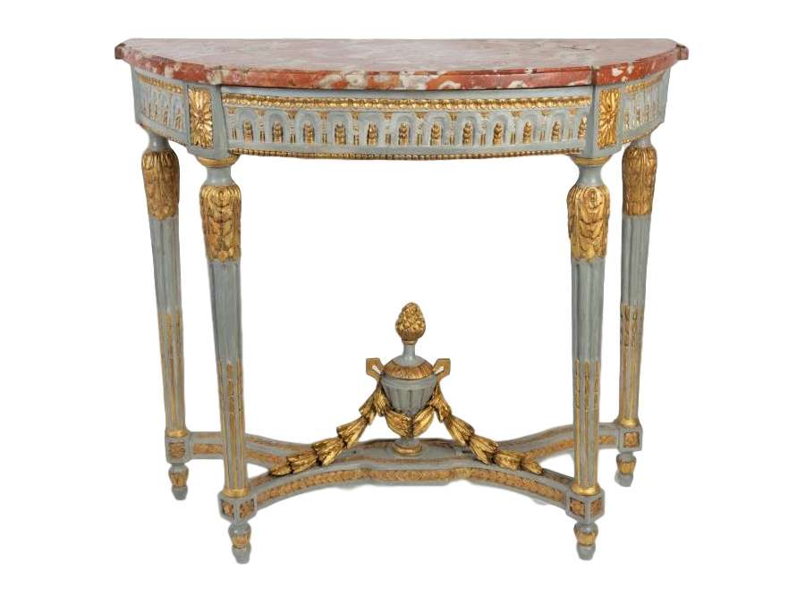 A Louis XVI perid (1774 - 1793) paire of console tables "demi-lune". 18th century.