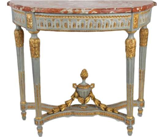 A Louis XVI perid (1774 - 1793) paire of console tables "demi-lune". 18th century.