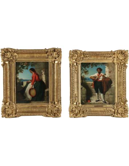Dominique Louis Papety (Marseille 1815 - 1849 Marseille): A pair of portraits of the Neapolitans.-Bozaart