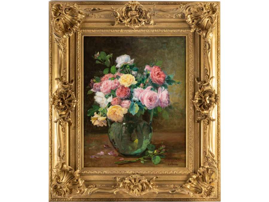 Justin Julles Claverie (1859 - 1932): A Bouquet of roses.