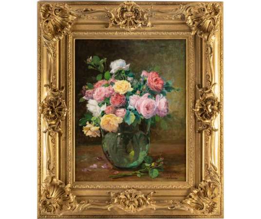 Justin Julles Claverie (1859 - 1932): A Bouquet of roses.