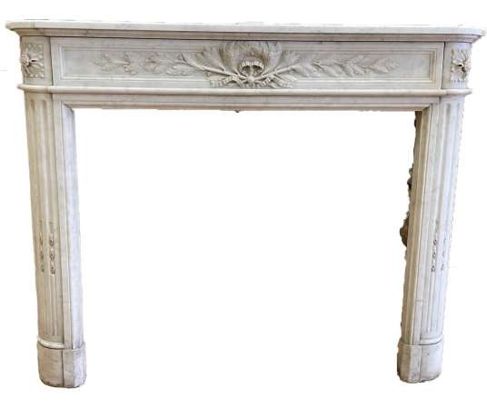 Pretty antique louis xvi style fireplace in white carrara marble with olive branch dating from...