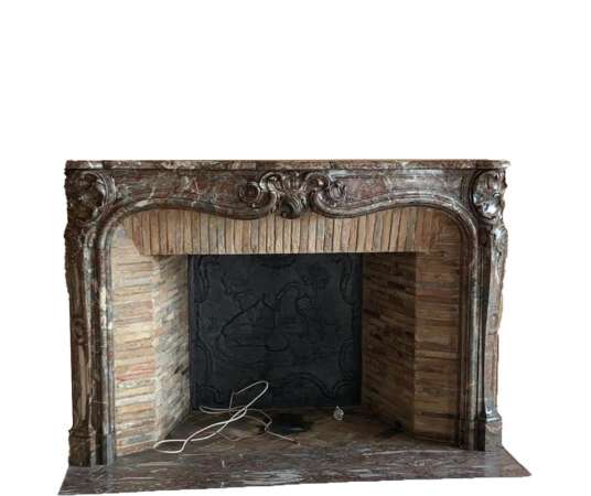 Magnificent antique Louis XV period fireplace made of red marble