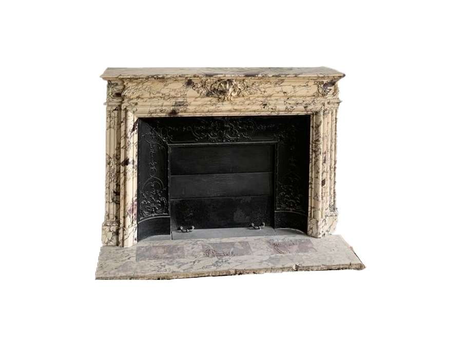 Magnificent antique Louis XIII style fireplace with shells and foliage - 19th century