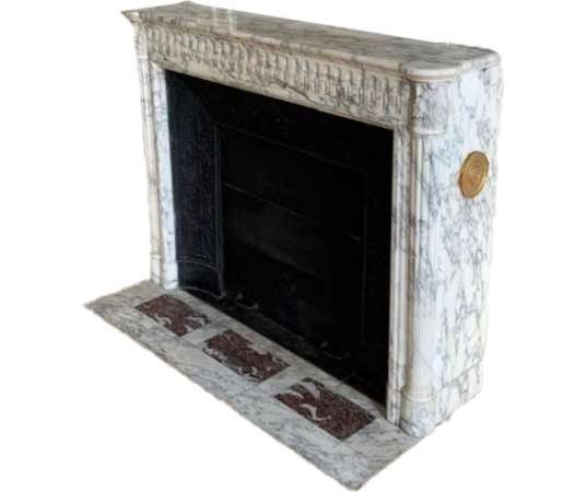 Elegant antique Louis XVI style fireplace with half columns and capitals - 19th century