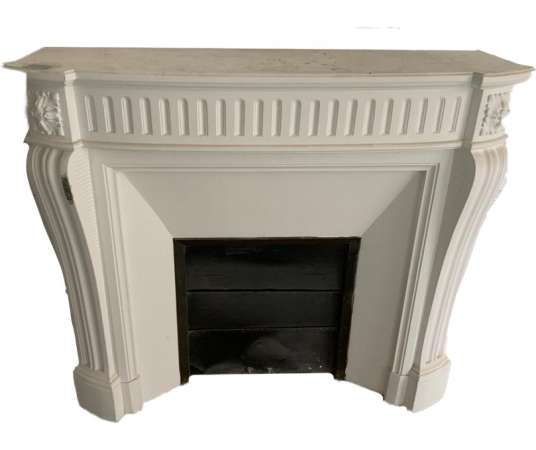 Pretty antique Louis-XVI style fireplace in Blue Turquin marble dating from the end of the 19th...