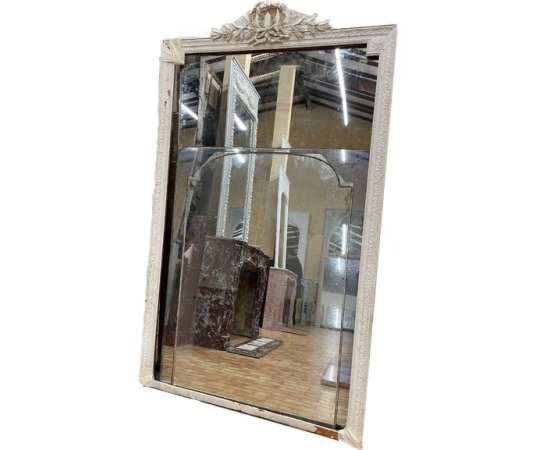 Pretty Louis XVI style fireplace mirror with decorations of an olive branch and rosettes dating...