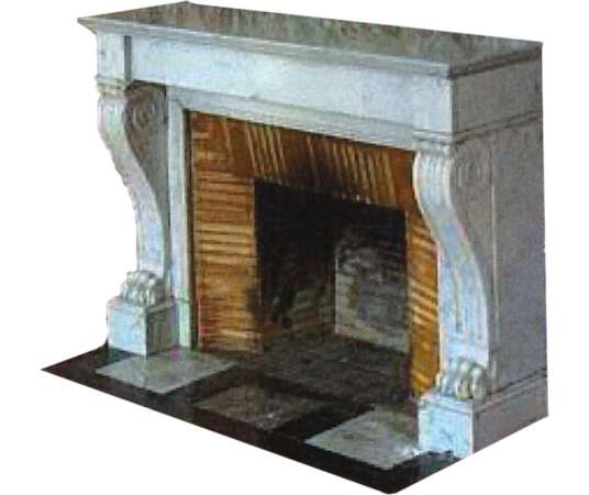 Antique Empire style fireplace known as lion paws in white Carrara marble dating from the end of...