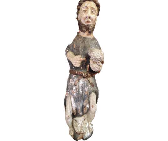Importante Statue Polychrome, Epoque Fin XVIIè, Début XVIIIè. Saint Jean Baptiste ?