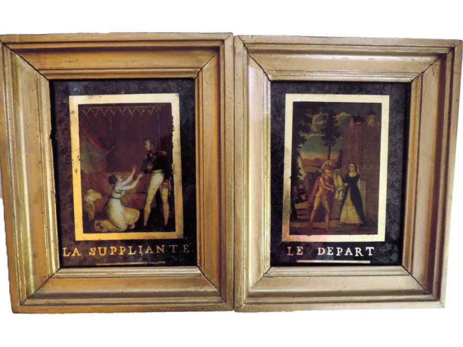 Pair of fixed+ under glass in gilded frame