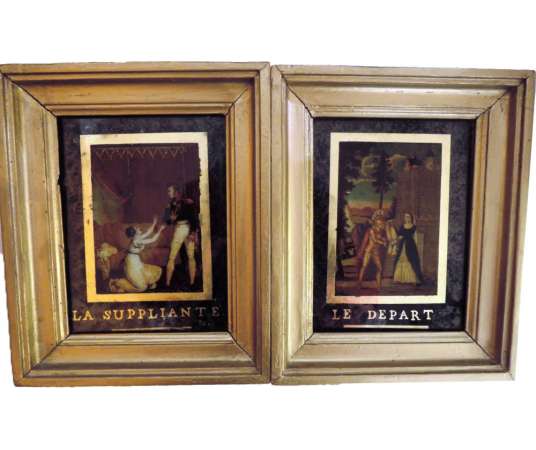 Pair of fixed+ under glass in gilded frame