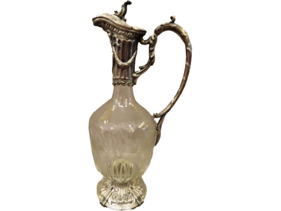 Ewer In Engraved Crystal And Silver Bronze. Louis XVI Style