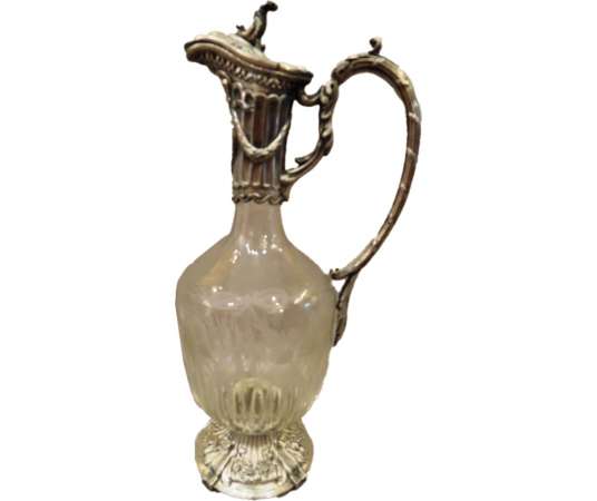 Aiguière En Cristal gravé Et Bronze Argenté. Style Louis XVI