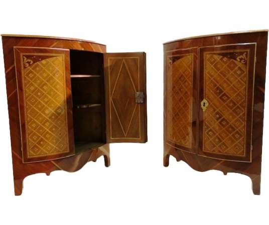 Pair Of Marquetry Chests Of Drawers. Period XIXth Century