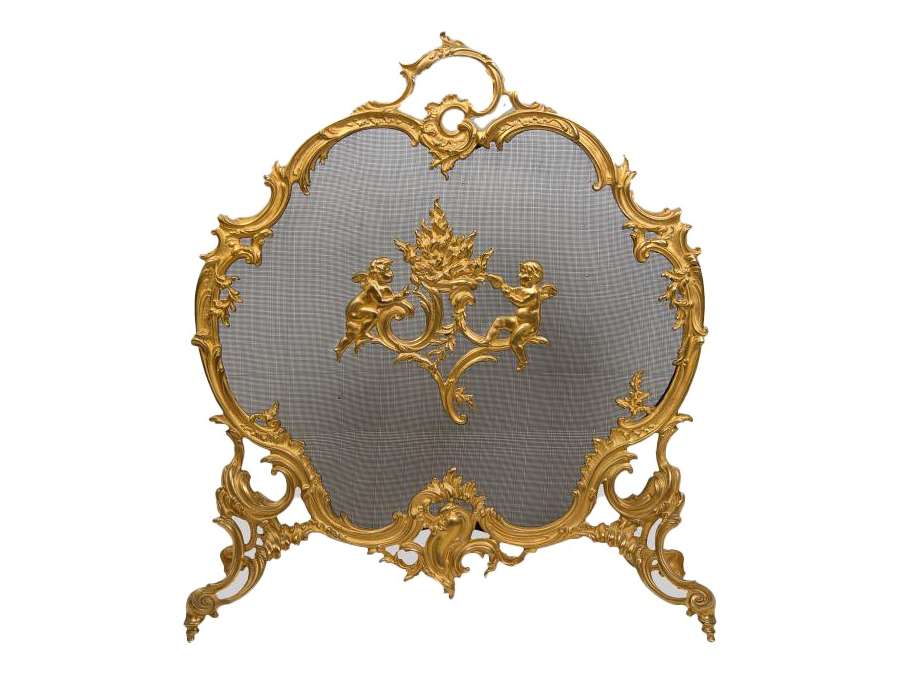 Fireplace screen with rich decoration in chased bronze+ 19th century in Louis XV transition style