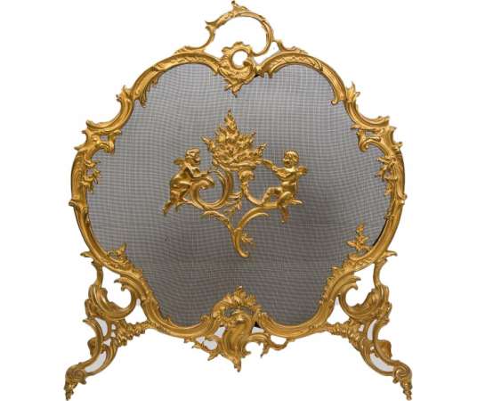 Richly Decorated Bronze Fireplace Screen - andirons, fireplace accessories
