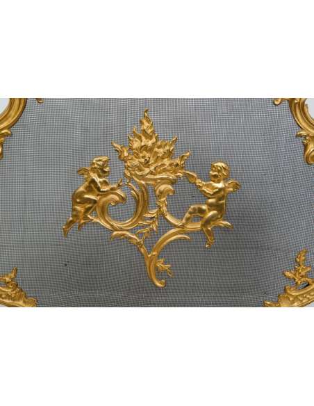 Richly Decorated Bronze Fireplace Screen - andirons, fireplace accessories-Bozaart