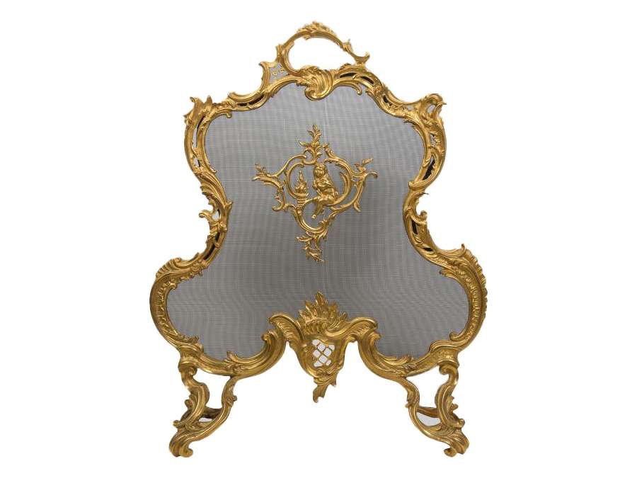 Richly Decorated Louis XV Style Chiseled Bronze Mantel Screen In Perfect Condition. - andirons, fireplace accessories