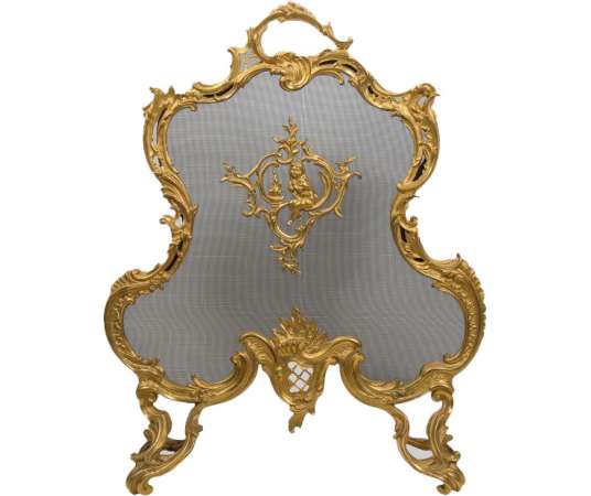 Richly Decorated Louis XV Style Chiseled Bronze Mantel Screen In Perfect Condition. - andirons, fireplace accessories