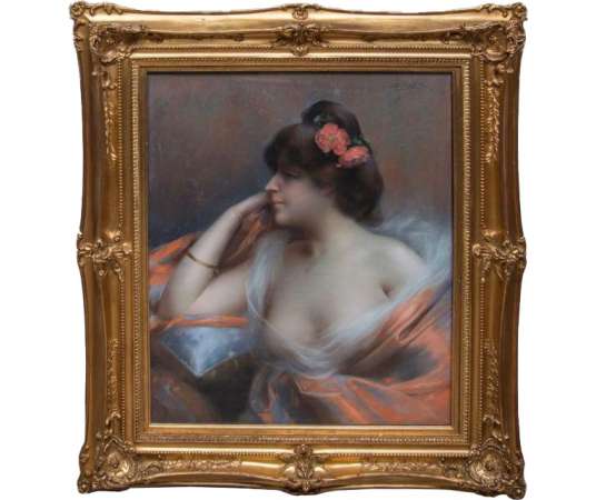 Portrait Of An Elegant Lady - Delphin Enjorlas 19th Century - pastels
