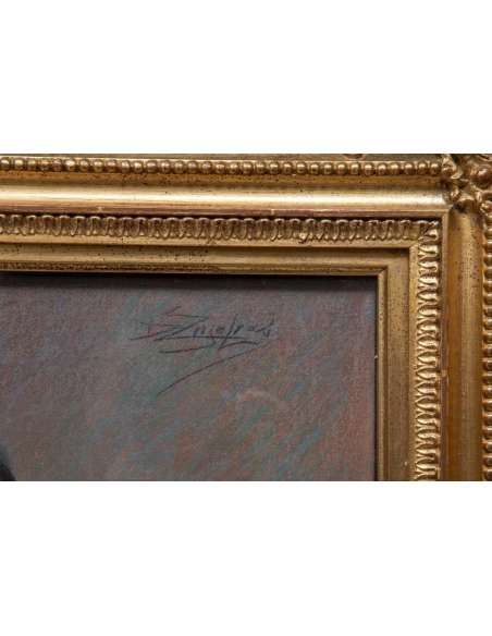 Portrait Of An Elegant Lady - Delphin Enjorlas 19th Century - pastels-Bozaart