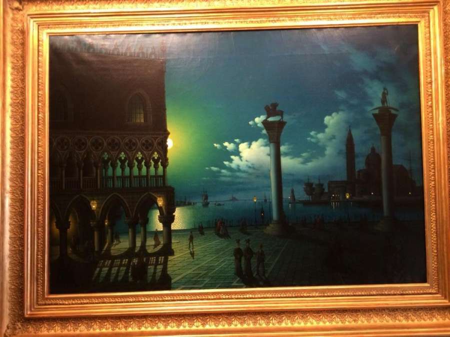 " Venise La Place St Mar Vu Du Pailais Des Doges Au Crépuscule" - Colle Leoni 19e - Tableaux paysages