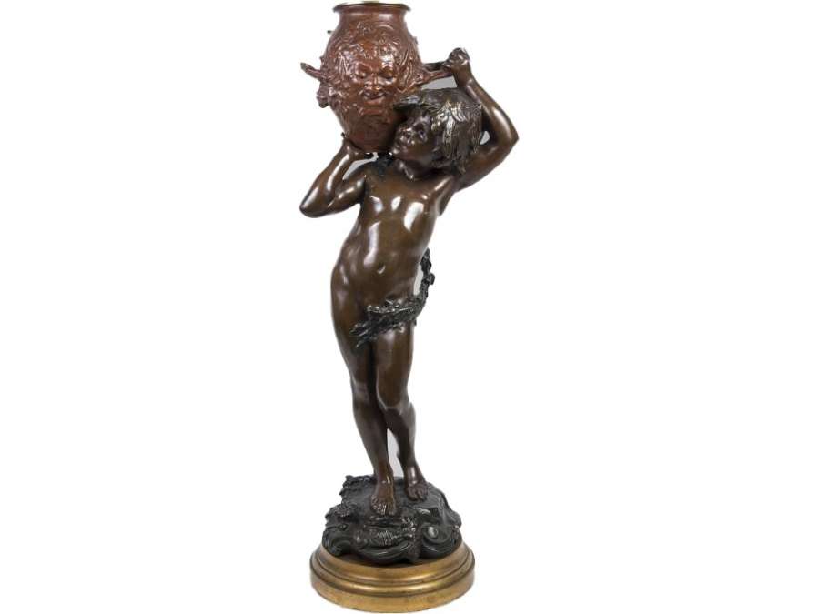 The child with the jar in Bronze+ 19th century - Auguste Moreau