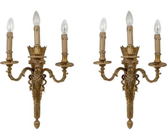 Louis XVI Style Gilded Bronze Wall Sconces Decorated With Belier Head - sconces