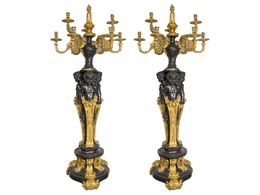 Pair Of Candelabra In Matte And Gilded Bronze - Napoleon III Style For Babies