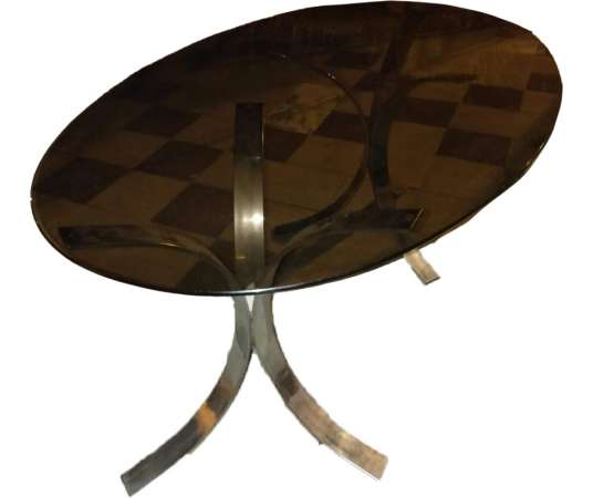 osvaldo BORSINI (1911-1985) oval table silver metal and smoked glass