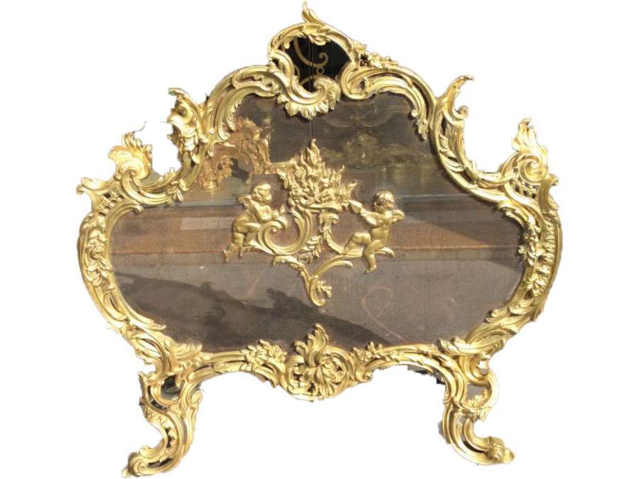 Louis 15 Style Gilt Bronze Fire Screen Late 19th Century