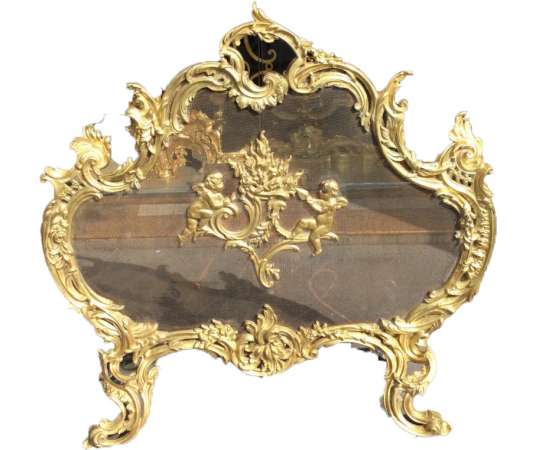 Louis 15 Style Gilt Bronze Fire Screen Late 19th Century