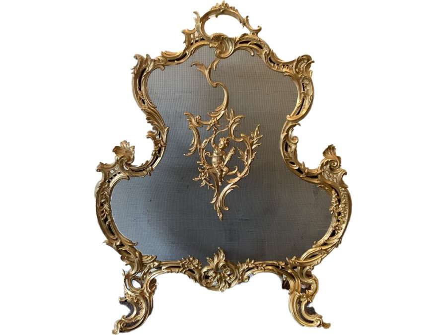 Pare Feu Bronze Doré Style Louis XV - chenets, accessoires de cheminée