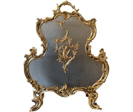 Pare Feu Bronze Doré Style Louis XV - chenets, accessoires de cheminée
