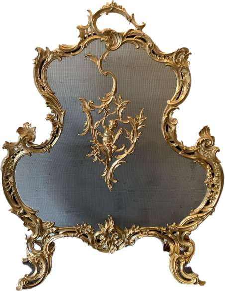 Pare Feu Bronze Doré Style Louis XV - chenets, accessoires de cheminée-Bozaart