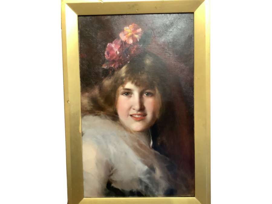 Tableau Portrait De Jeune Femme Par Georges L Seymour 19 Eme Siècle
