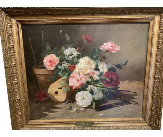 Table By Henri CAUCHOIS "Throw Of Flowers On A Table"
